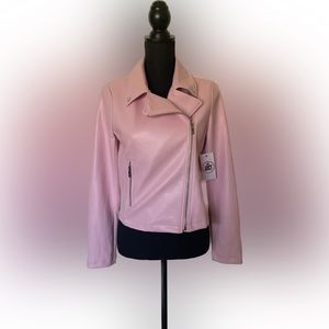 Juicy Couture Pink Faux Leather Collared Puff Sleeve Jacket Size S